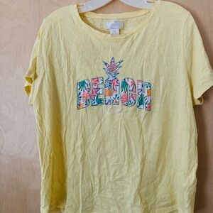 Stella Parker “Beach, Please!” Yellow Tee Short-Sleeve Top Women’s Size XL